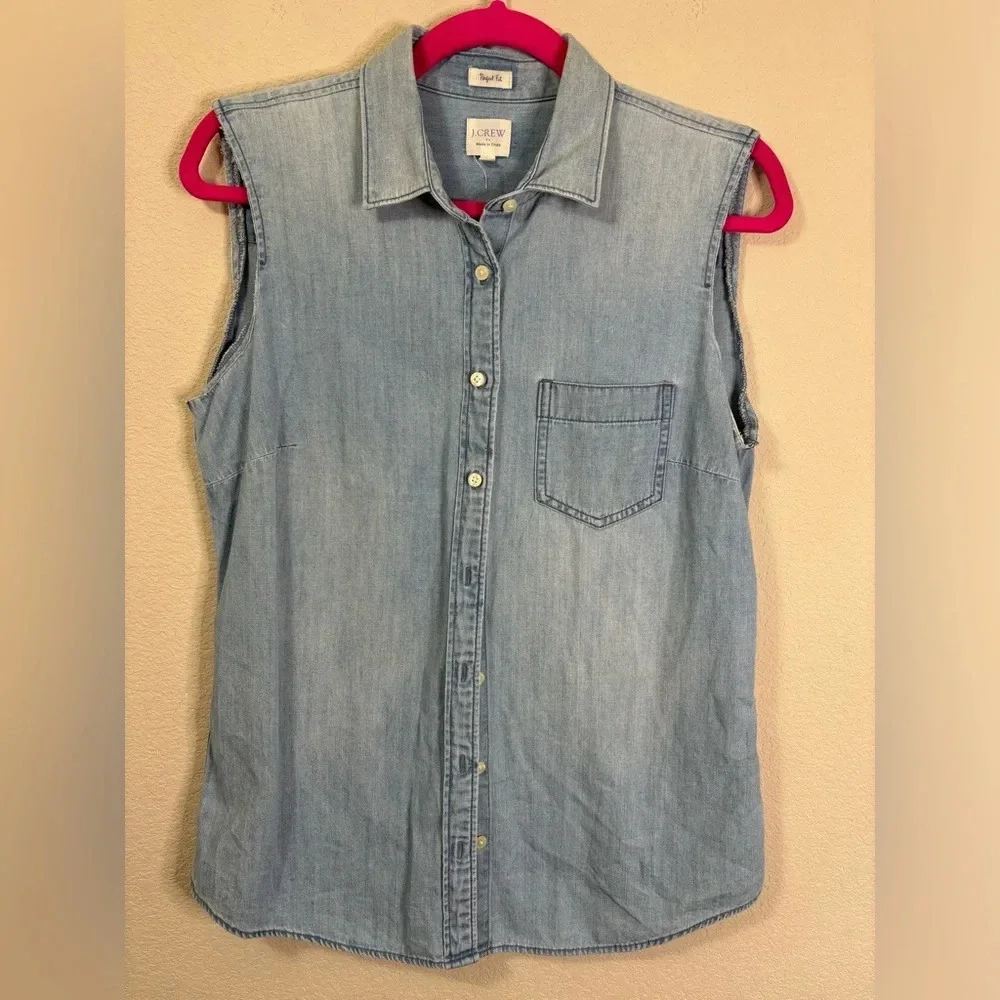 J. Crew Perfect Fit Denim Sleeveless Button Down